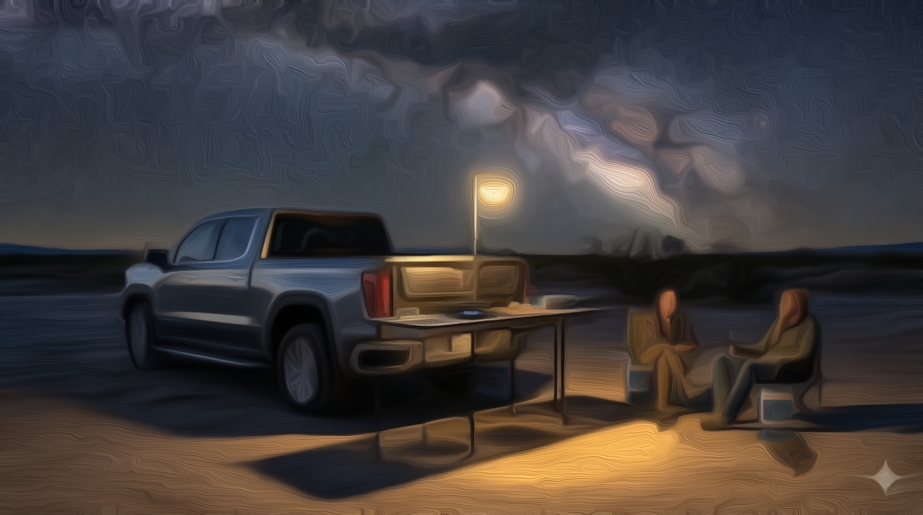 RAAK dark sky camp with STUMP speakers beside camp chairs