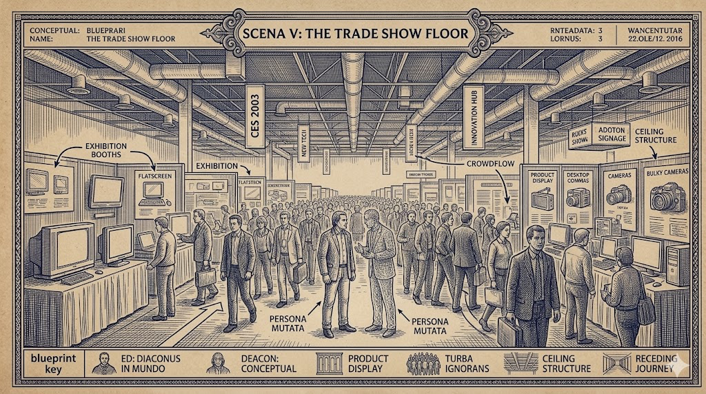 Scena V: The Trade Show Floor — Ed pulled aside from the crowd