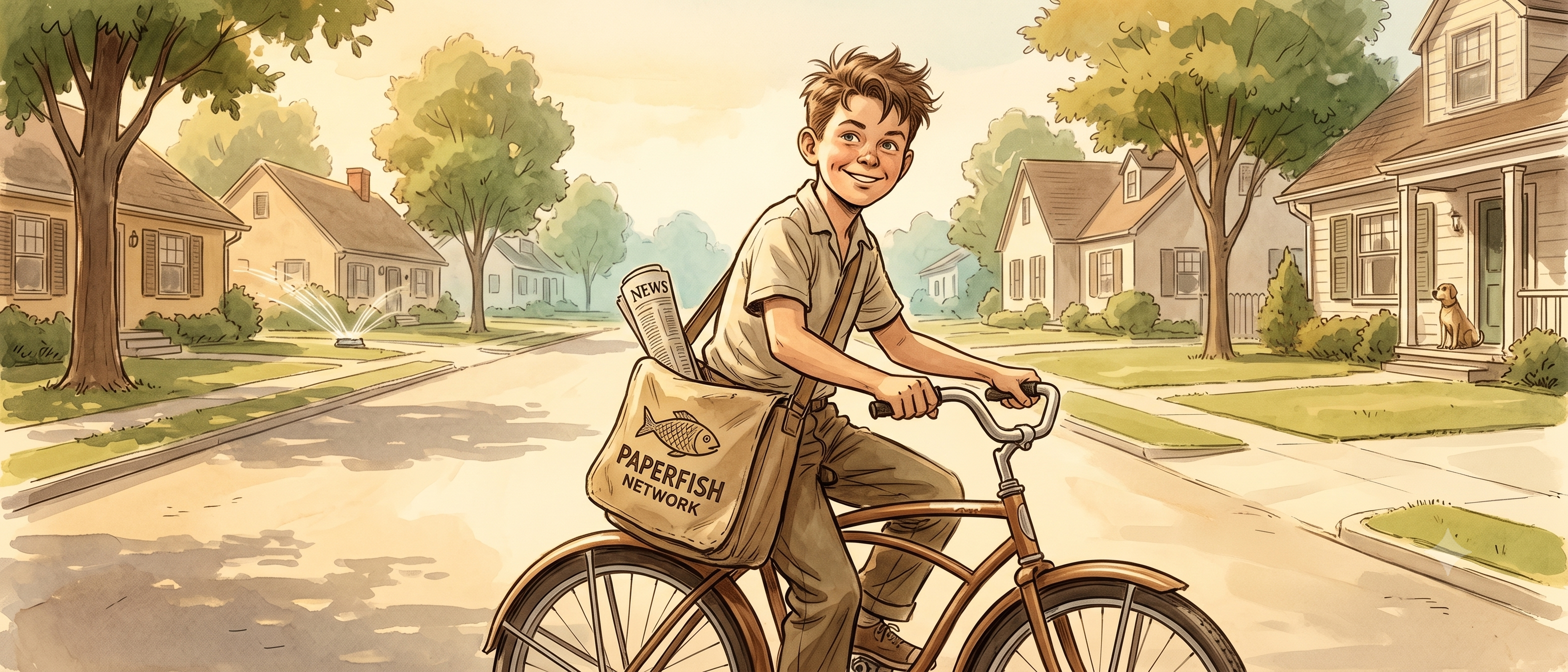 Paperfish Network — kid on bicycle delivering FTC
